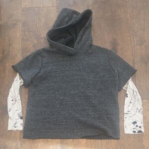 Children's Dark Gray Hoodie with Patterned Sleeves